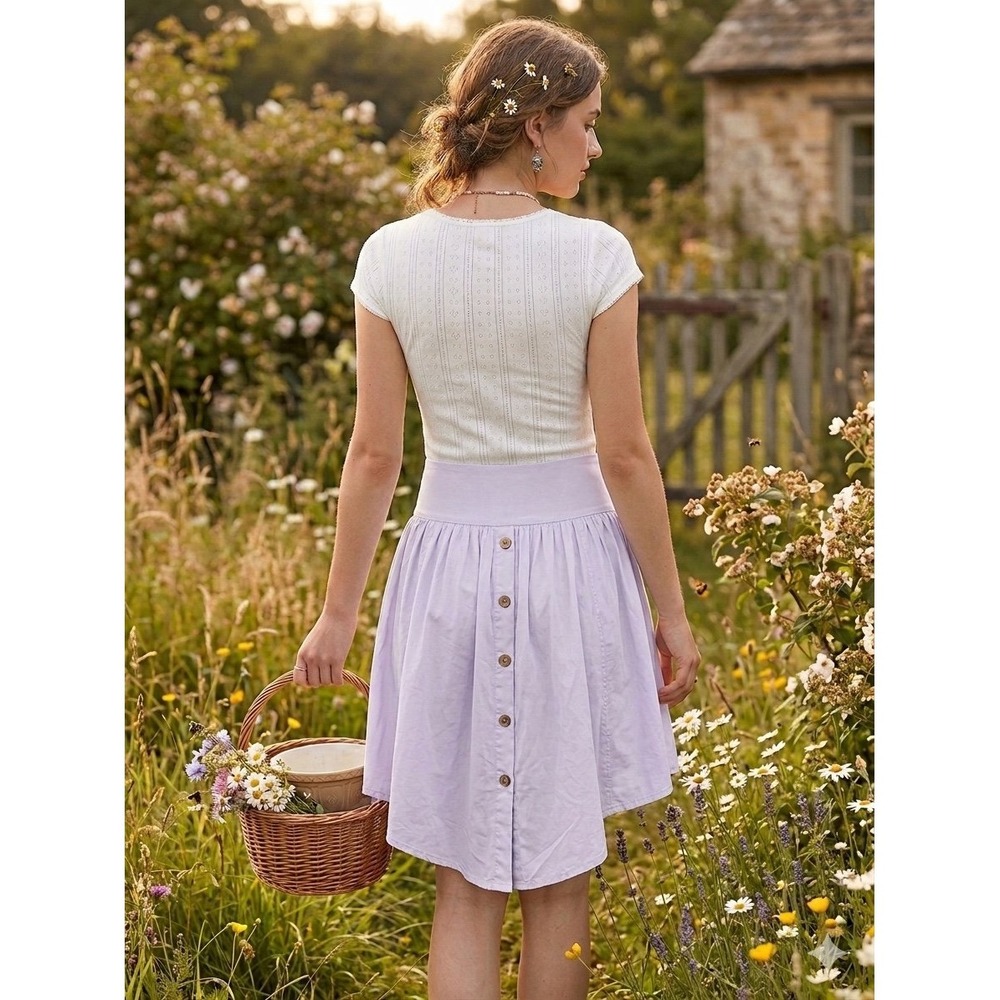 Free People lilac cottage core coquette asymmetric faux button back skirt